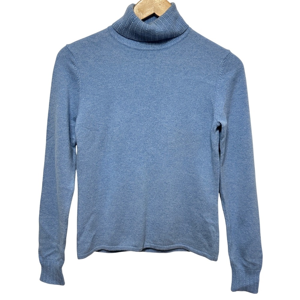 Ann Taylor 100% Cashmere Turtleneck Sweater Womens S Blue Long Sleeve Soft‎ Warm